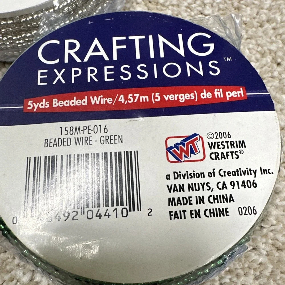 Crafting Expressions Glass Seed bead 5 Yds Spools Silver Green Red
